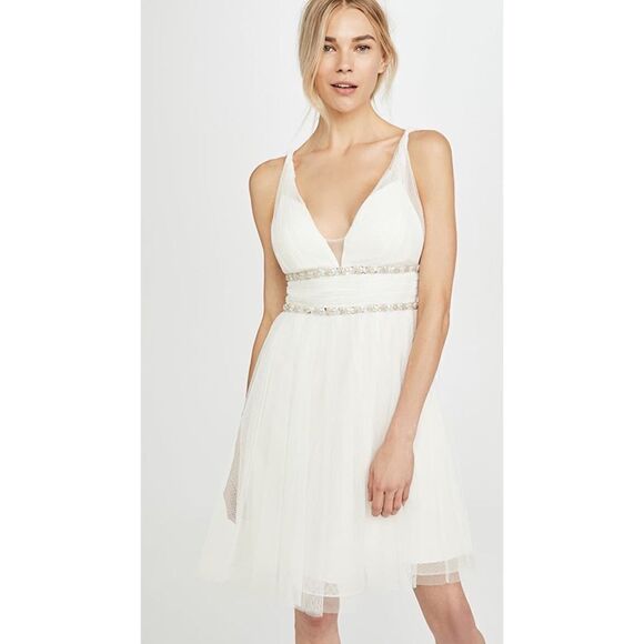 Marchesa Notte Jeweled Waist A Line Dress Ivory Size 12 - Picture 1 of 12